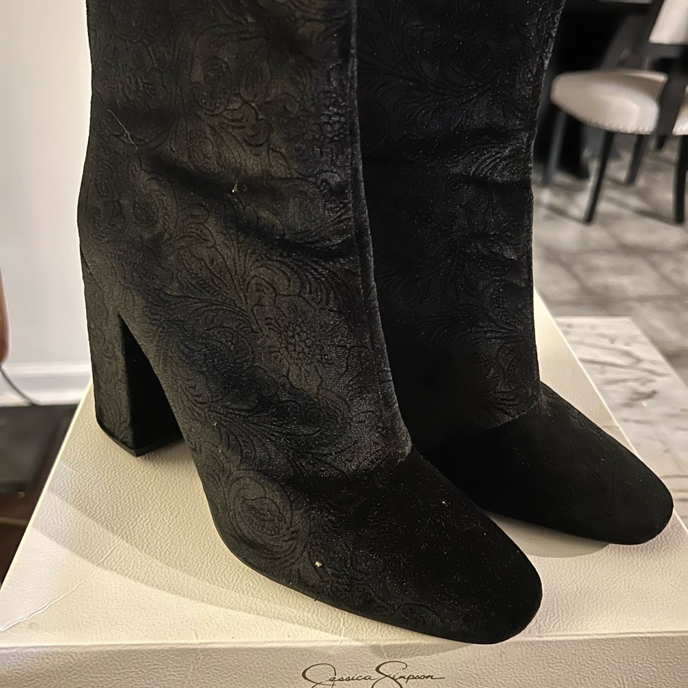 Jessica Simpson Black Patterned Heeled Boots